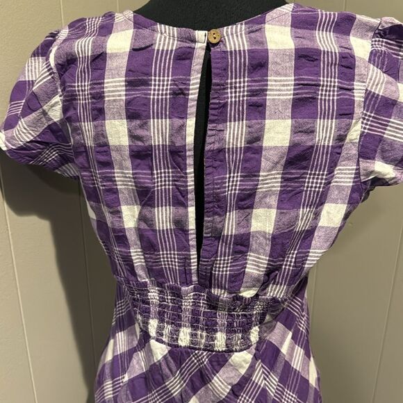 Free Poole Natalya purple/white gingham check babydoll style midi dress. Small. - Picture 6 of 7